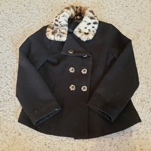 Black Pea Coat with Faux Fur Trim